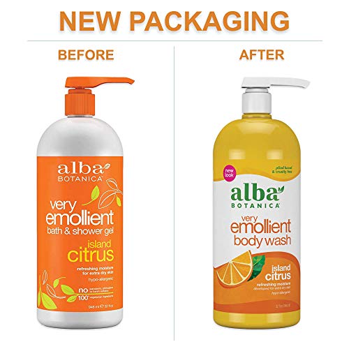 Alba Botanica Very Emollient Bath & Shower Gel, Island Citrus, 32 Fl Oz (Pack...