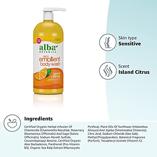 Alba Botanica Very Emollient Bath & Shower Gel, Island Citrus, 32 Fl Oz (Pack...