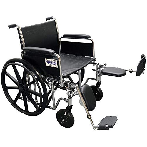 ALCO 22" Heavy Duty Chrome Wheelchair (500 lb. Weight Capacity) with Removabl...