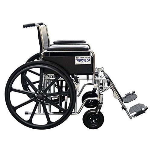 ALCO 22" Heavy Duty Chrome Wheelchair (500 lb. Weight Capacity) with Removabl...
