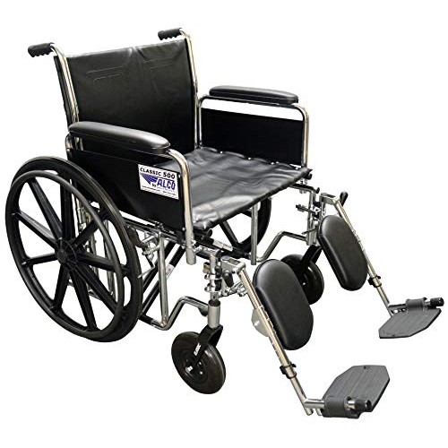 ALCO 22" Heavy Duty Chrome Wheelchair (500 lb. Weight Capacity) with Removabl...