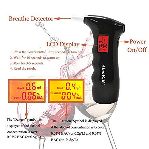 AlcoBAC Alcohol Breathalyzer Tester Professional Digital Breath Alcohol Detec...