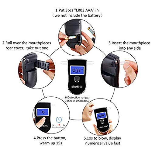 AlcoBAC Alcohol Tester Portable Breathalyzer LCD Display Digital Breath Alcoh...