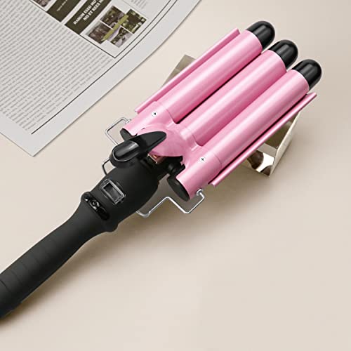 3 Barrel Curling Iron Wand Dual Voltage Hair Crimper with LCD Temp Display - ...