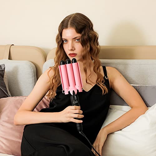 3 Barrel Curling Iron Wand Dual Voltage Hair Crimper with LCD Temp Display - ...