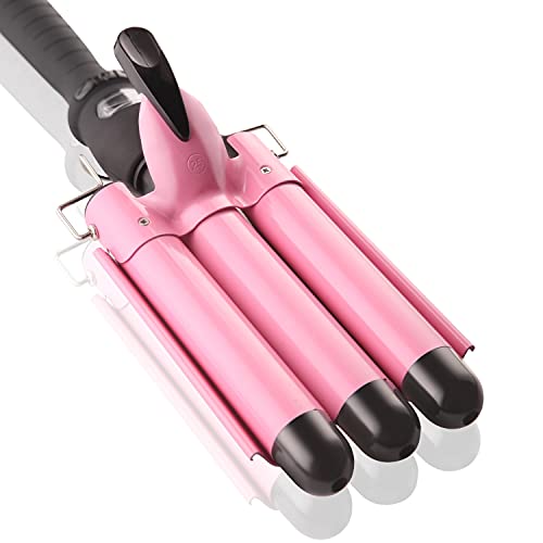 3 Barrel Curling Iron Wand Dual Voltage Hair Crimper with LCD Temp Display - ...