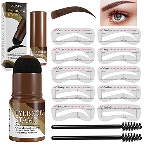 Eyebrow Stamp Stencil Kit, Eyebrow Definer Powder Stamp Makeup with 10 Reusab...