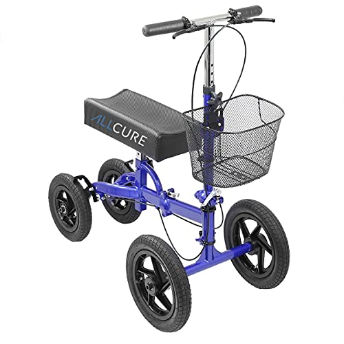 AllCure Quad All Terrain Foldable Medical Steerable Knee Walker Scooter, Blue...