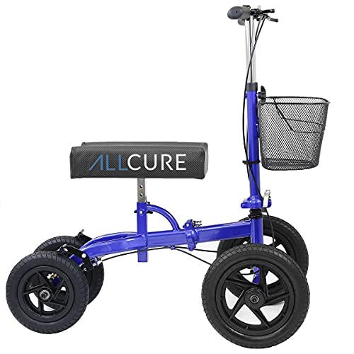 AllCure Quad All Terrain Foldable Medical Steerable Knee Walker Scooter, Blue...