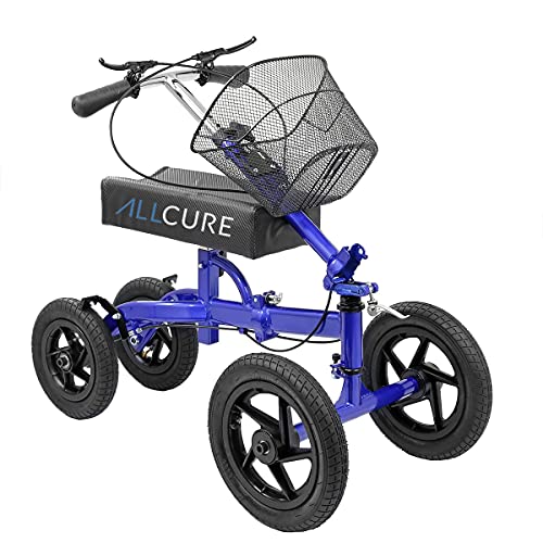AllCure Quad All Terrain Foldable Medical Steerable Knee Walker Scooter, Blue...