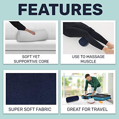 Bamboo Round Cervical Roll Cylinder Bolster Pillow with Removable Washable Co...