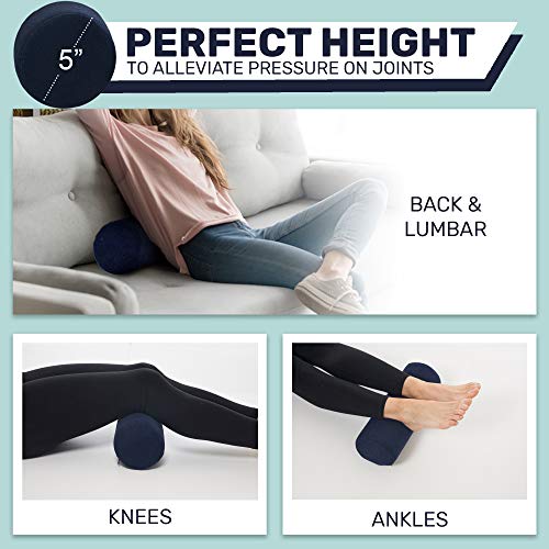 Bamboo Round Cervical Roll Cylinder Bolster Pillow with Removable Washable Co...