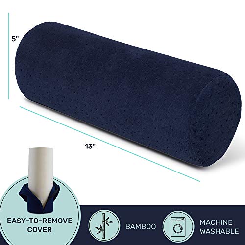 Bamboo Round Cervical Roll Cylinder Bolster Pillow with Removable Washable Co...