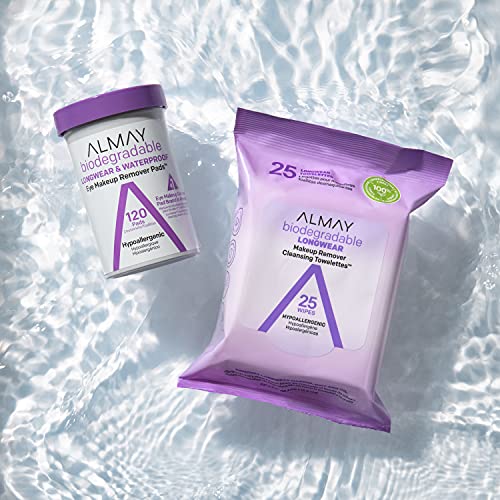 Almay Biodegradable Longwear & Waterproof Eye Makeup Remover Pads, Hypoallerg...