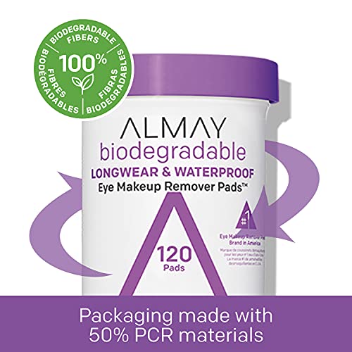 Almay Biodegradable Longwear & Waterproof Eye Makeup Remover Pads, Hypoallerg...