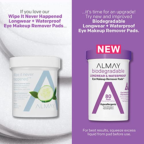 Almay Biodegradable Longwear & Waterproof Eye Makeup Remover Pads, Hypoallerg...