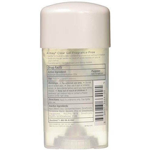 Almay Clear Gel, Anti-Perspirant and Deodorant, Fragrance Free, 2.25-Ounce St...