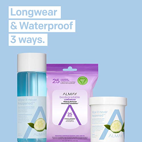 Almay Longwear & Waterproof Eye Makeup Remover Pads with Aloe, Hypoallergenic...