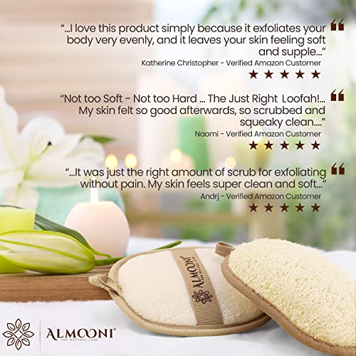 Almooni Premium Exfoliating Loofah Pad Body Scrubber, Made with Natural Egypt...