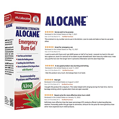 Alocane Emergency Burn Gel, 4% Lidocaine Maximum Strength Fast Pain and Itch ...