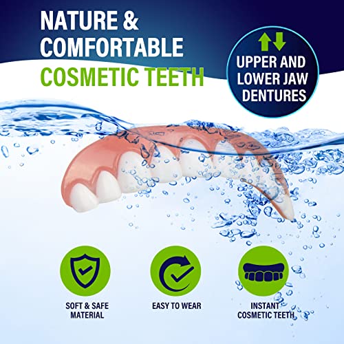 2 PCS Fake Teeth, Dentures Teeth for Upper and Lower Jaw, Nature and Comforta...