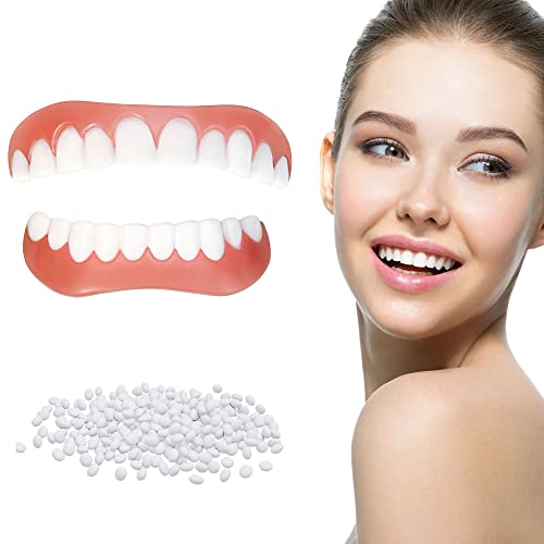 2 PCS Fake Teeth, Dentures Teeth for Upper and Lower Jaw, Nature and Comforta...