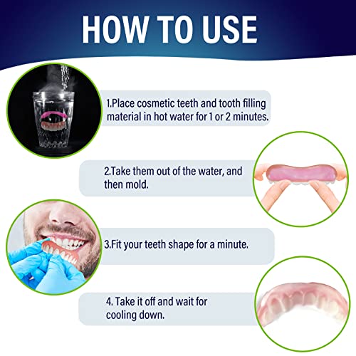 2 PCS Fake Teeth, Dentures Teeth for Upper Jaw, Nature and Comfortable, Prote...