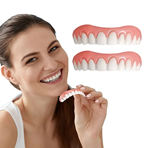 2 PCS Fake Teeth, Dentures Teeth for Upper Jaw, Nature and Comfortable, Prote...