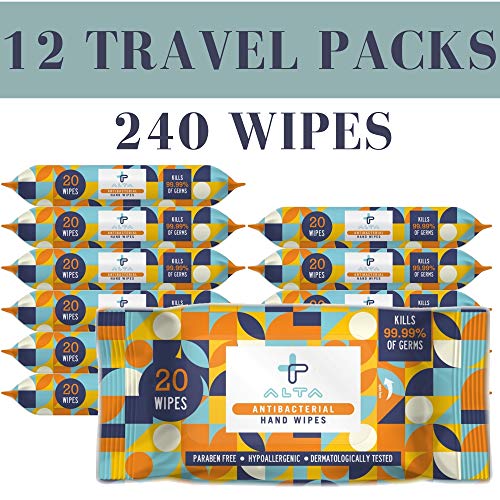 ALTA + Alcohol Free Hand Sanitizing Wipes, Travel Size, 20 Wipes, 12 Packs, T...