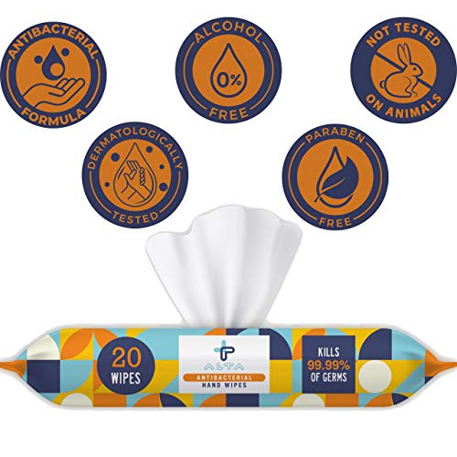 ALTA + Alcohol Free Hand Sanitizing Wipes, Travel Size, 20 Wipes, 12 Packs, T...