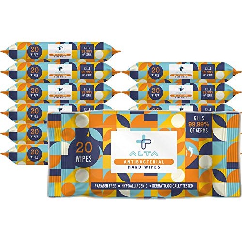 ALTA + Alcohol Free Hand Sanitizing Wipes, Travel Size, 20 Wipes, 12 Packs, T...
