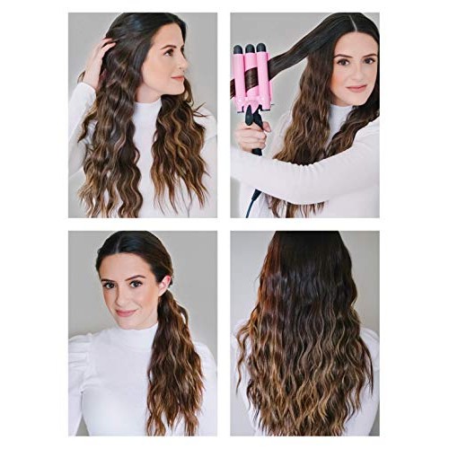 Alure Three Barrel Curling Iron Wand with LCD Temperature Display - 1 Inch Ce...