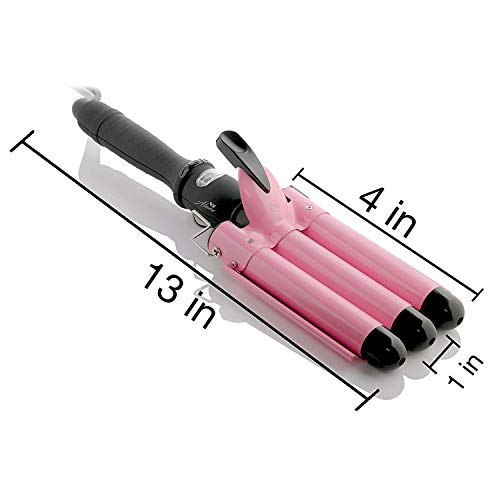 Alure Three Barrel Curling Iron Wand with LCD Temperature Display - 1 Inch Ce...