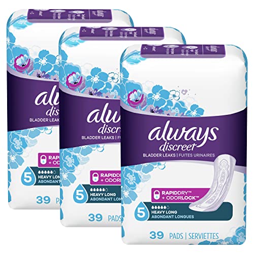 Always Discreet Incontinence Pads for Women, Maximum Absorbency, Long Length,...
