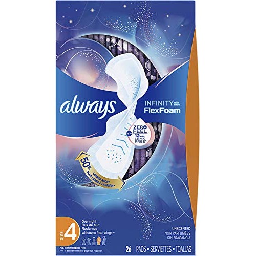 Always Infinity Feminine Pads for Women, Size 4, Overnight Absorbency, with W...