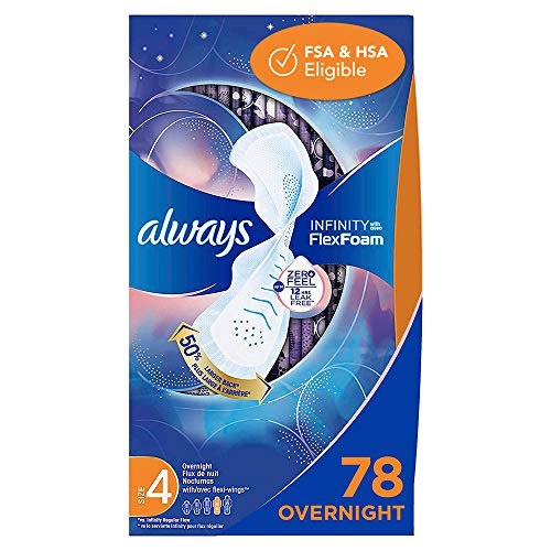 Always Infinity Feminine Pads for Women, Size 4, Overnight Absorbency, with W...