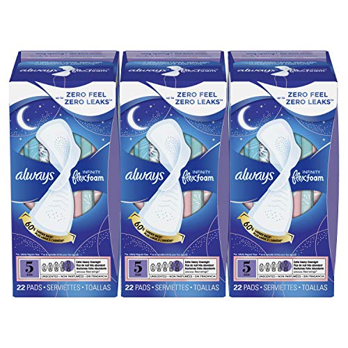 Always Infinity FlexFoam Pads for Women, Size 5, Extra Heavy Overnight Absorb...