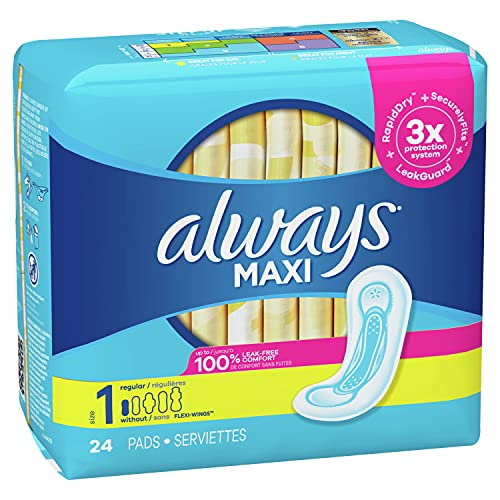 Always Maxi Feminine Pads for Women, Regular Absorbency, 24 Count, No Wings, ...