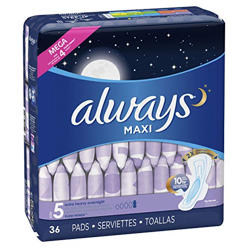 Always Maxi Feminine Pads for Women, Size 5, Extra Heavy Overnight Absorbency...