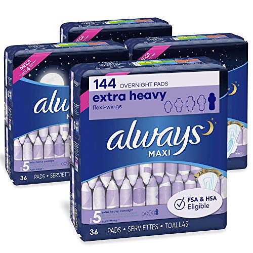 Always Maxi Feminine Pads for Women, Size 5, Extra Heavy Overnight Absorbency...