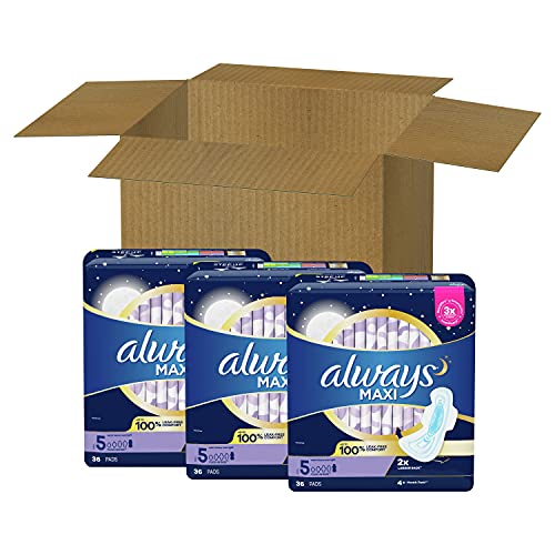 Always Maxi Feminine Pads with Wings for Women, Size 5, Extra Heavy Overnight...