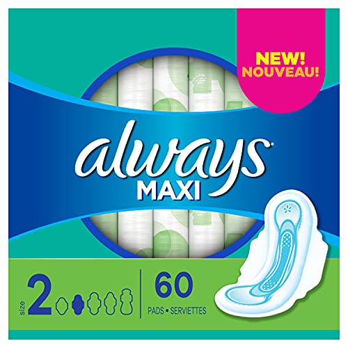 ALWAYS Maxi Size 2 Super Pads With Wings Unscented, 60 Count