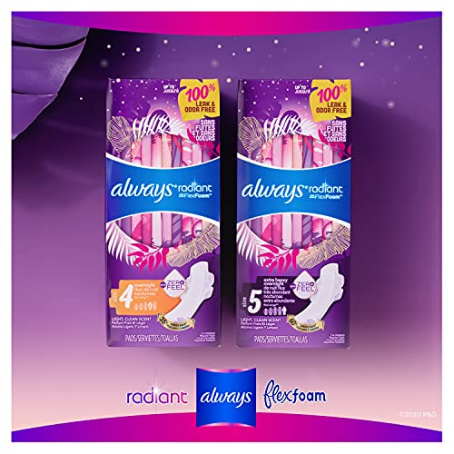 Always Radiant Feminine Pads for Women, Size 4, 60 Count, Overnight Absorbenc...