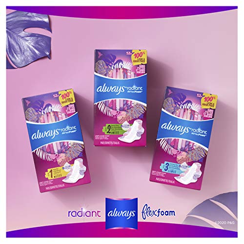 Always Radiant Pads, Size 2, Heavy Flow Absorbency, Light Clean Scent, 26 Cou...