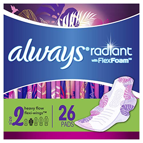 Always Radiant Pads, Size 2, Heavy Flow Absorbency, Light Clean Scent, 26 Cou...