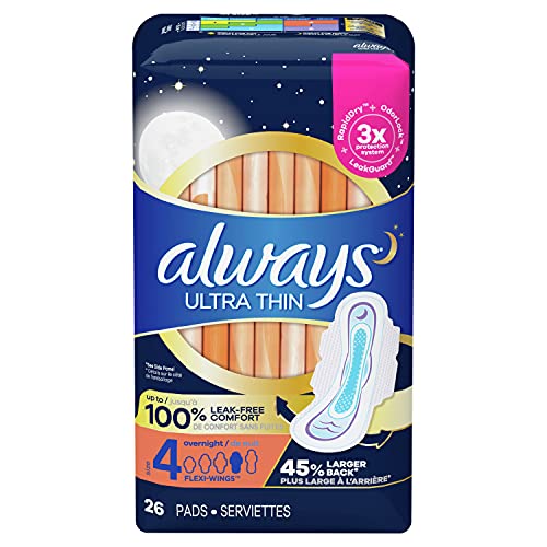 Always Ultra Thin Feminine Pads with Wings for Women, Size 4, 78 Count, Overn...
