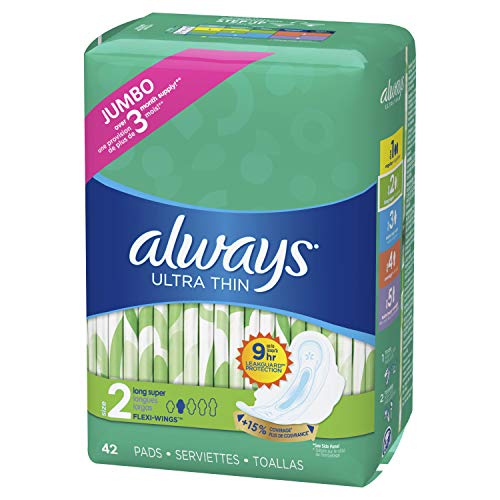 Always Ultra Thin Feminine Pads with Wings for Women, Super Absorbency, Unsce...