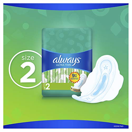 Always Ultra Thin Feminine Pads with Wings for Women, Super Absorbency, Unsce...