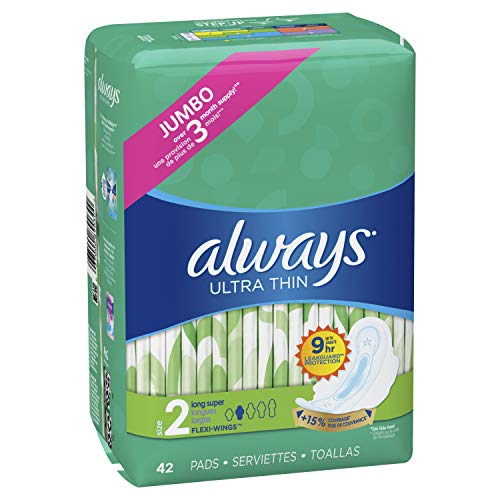 Always Ultra Thin Feminine Pads with Wings for Women, Super Absorbency, Unsce...