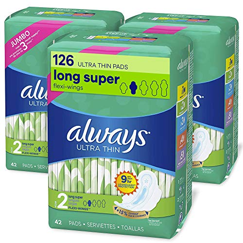 Always Ultra Thin Feminine Pads with Wings for Women, Super Absorbency, Unsce...